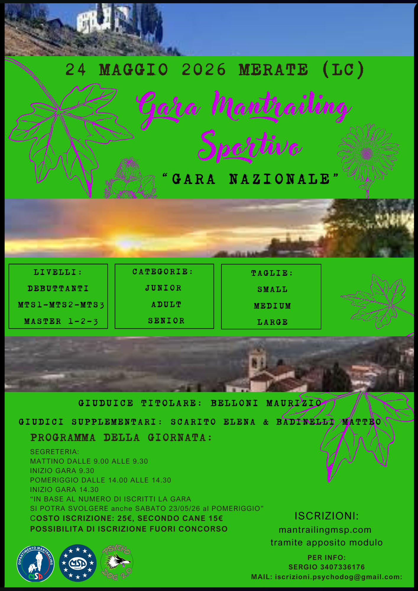 LOCANDINA GARA PSYCHO 24 MAGGIO 2026 MERATE gara mantrailing sportivo